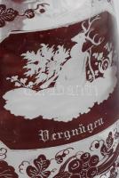 cca 1860 Biedermeier bíborpácolt italos palack, koronás díszítéssel, körben ornamentikus mintákkal é...