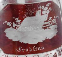 cca 1860 Biedermeier bíborpácolt italos palack, koronás díszítéssel, körben ornamentikus mintákkal é...