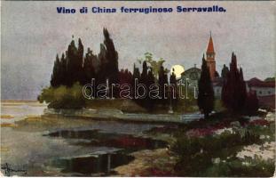 1912 Vino di China ferruginoso Serravallo / Serravallo Kína Bora vassal, reklám / tonic wine advertisement card