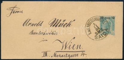 1901 Osztrák Levant díjjegyes címszalag Bécsbe S.M.S. SAIDA