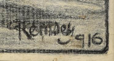 Remsey Jenő (1885-1970): Család, 1916. Szén, papír, jelzett. Üvegezett fakeretben, 30,5×22,5 cm