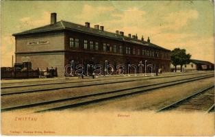 1907 Svitavy, Zwittau; Bahnhof / railway station (creases)