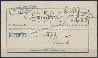 1867 Távirati díj nyugta / Telegramm fee Receipt S.M. CANONENBOOT MÖVE + kék / blue METCOVICH