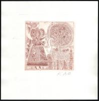 Kass János (1927-2010): Hölgy és kos (cím nélkül). Rézkarc, papír, jelzett. 15×15 cm.