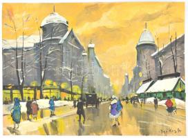 Berkes jelzéssel: Nagyvárosi forgatag. Tempera, karton, szélein enyhén sérült, 45x62 cm