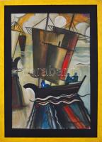 Scheiber jelzéssel: Vitorlások. Akvarell, papír, sérült, keretben, 59x41