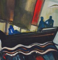 Scheiber jelzéssel: Vitorlások. Akvarell, papír, sérült, keretben, 59x41