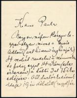 1914 Szendy Árpád (1863-1922) zongoraművész és - tanár, zeneszerző által saját kezűleg írt levele, tanítványa, egykori asszisztense, Braun Paula (1881-1962) zongoraművész, pedagógus részére, aláírással, 3 beírt oldal.