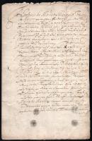 1670 Komárom (Comorn), latin nyelvű irat, két oldalon, 4 db viaszpecséttel, kissé sérült