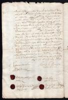 1670 Komárom (Comorn), latin nyelvű irat, két oldalon, 4 db viaszpecséttel, kissé sérült