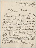 1913 Szendy Árpád (1863-1922) zongoraművész és - tanár, zeneszerző által saját kezűleg írt levele, tanítványa, egykori asszisztense, Braun Paula (1881-1962) zongoraművész, pedagógus részére, aláírással, 1 beírt oldal.