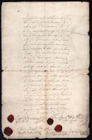 1668 Komárom (Comorn), német nyelvű irat, négy lapból álló, 4 db viaszpecséttel, kissé sérült