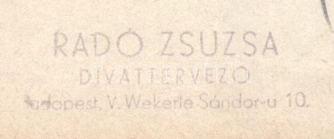 Radó Zsuzsa divattervező, működött a XX. sz. közepén: Női ruhaterv, 1940 k. Ceruza, akvarell, papír,...