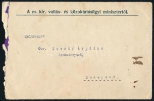 1922 Klebelsberg Kunó (1875-1932) vallás- és közoktatásügyi miniszter (1922-1931) gépelt kondoleáló ...