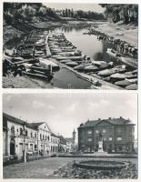 Baja - 5 db modern Képzőművészeti Alap képeslap: Sugovica part, motorcsónakok, Tóth Kálmán tér, autó...