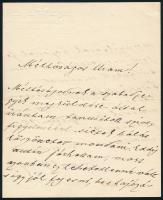 1920 Csernoch János (1852-1927) esztergomi érsek, hercegprímás, bíboros autográf levele, benne köszönetnyilvánító soraival, aláírással, hercegprímási fejléces papíron, 2 beírt oldal.