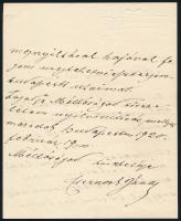 1920 Csernoch János (1852-1927) esztergomi érsek, hercegprímás, bíboros autográf levele, benne köszö...