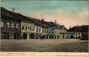 1910 Policka, Cást námesti. Frant Popelka Knihtiskárna I Knihárstvi, Emilie Cervená, Konsum. Nakladatel Josef Kanka / square, bookstore, shops (fl)