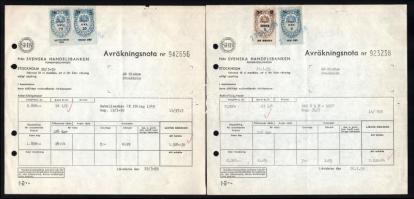 1955-1959 Stockholm, 10 db svéd banki irat / számla, okmánybélyegekkel