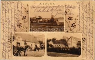 1917 Krouna, multi-view postcard, street, shop. Art Nouveau