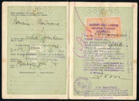 1933 Magyar Királyság által kiállított útlevél, fénykép nélkül, román vízummal