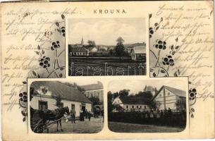 1916 Krouna, multi-view postcard, street, shop. Art Nouveau (EK)