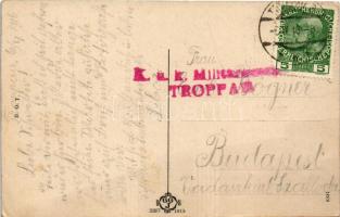 1916 Opava, Troppau; Niederring / square, tram, market, shops + K. u. k. cancellation (worn corners)