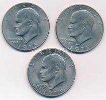 Amerikai Egyesült Államok 1974D-1978D 1$ Cu-Ni Eisenhower (3xklf évjárat) T:AU,XF USA 1974D-1978D 1 Dollar Cu-Ni Eisenhower (3xdiff year of mintage) C:AU,XF