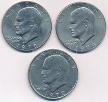 Amerikai Egyesült Államok 1972-1978D 1$ Cu-Ni Eisenhower (3xklf évjárat) T:AU,XF karc, kis ü. USA 1972-1978D 1 Dollar Cu-Ni Eisenhower (3xdiff year of mintage) C:AU,XF scratch, small ding