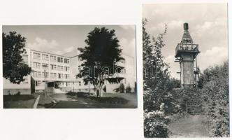 Pécs - 8 db modern Képzőművészeti Alap képeslap: Állami gyógyintézet, Kossuth szobor, Leányotthon, D...