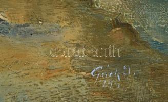 Gách István Lipót (1880-1962): Lipicai szürkék, 1945. Olaj, rétegelt falemez. Jelzett. Hátoldalán au...