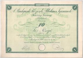 Budapest 1926. "Budapesti Központi Általános Tejcsarnok Részvénytársaság" részvénye 10P-rő...