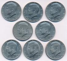 Amerikai Egyesült Államok 1971D-1980D 1/2$ Cu-Ni Kennedy (8xklf évszám és/vagy verdejel) közte 1976. 1/2$ Cu-Ni A függetlenség 200. évfordulója (Bicentenárium) T:AU,XF karc USA 1971D-1980D 1/2 Dollar Cu-Ni Kennedy (8xdiff year of mintage and/or mintmark) with 1976. 1/2 Dollar Cu-Ni Bicentennial commemorative coin in it C:AU,XF scratch