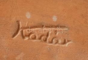 Király jelzéssel iparművész kerámia kínáló, kopással, 25x9 cm