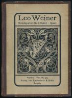 Weiner Leó: Streichquartett No. 1 (Es dur) für zwei Violinen, Viola und Violoncello. Op. 4. Leipzig, 1908, Lauterbach & Kuhn, 63 p. Első kiadás. Átkötött félvászon-kötésben, az eredeti elülső papírborító a kötéstáblára kasírozva, minimálisan sérült. A szerző, Weiner Leó (1885-1960) Kossuth-díjas zeneszerző által DEDIKÁLT példány.