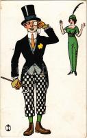 1931 Pepita nadrágos úr cvikkerrel / Gentleman in houndstooth pants with pince-nez. J.S. u. Co. M. Nr. 1019.