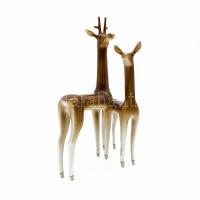 Hollóházi őzek. Kézzel festett, jelzett, hasukon kis gyári mázazási hibával, egyébként hibátlan, m: ...