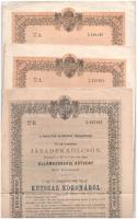 Budapest 1892-1903. "Magyar Korona Országai 4%-kal kamatozó Járadékkölcsön" államadóssági kötvénye 100K-ról (2x) + 200K-ról bélyegzésekkel, szelvényekkel T:F szakadás