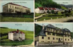 Rotava, Rothau; Volksschule Ober-Rothau, Rosenthal, Bürgerschule, Beamtenhaus / schools, officers' apartments, valley. Franz Schmucker