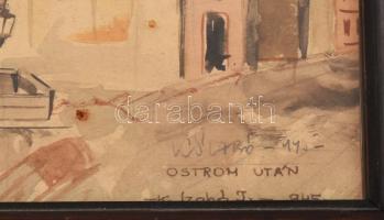K Szabó I jelzéssel: Ostrom után, 1945. Akvarell, papír, jelzett, üvegezett fakeretben. 19x28 cm