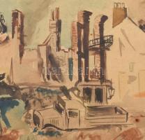 K Szabó I jelzéssel: Ostrom után, 1945. Akvarell, papír, jelzett, üvegezett fakeretben. 19x28 cm