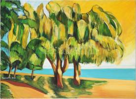 Tramontini Ervin (1952-): Strand Akaliban (Balaton). Akril, vászon. Jelezve balra lent. 50x70 cm