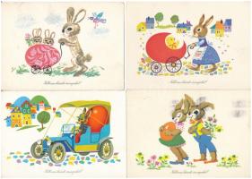 50 db MODERN magyar retro grafikai képeslap vegyes minőségben. Képzőművészeti Alap: húsvéti üdvözlet / 50 modern Hungarian retro graphic postcards in mixed quality: Easter greeting