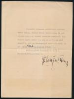 1944 Habsburg-Lotaringiai József Ferenc főherceg (1895-1957) gépelt sorai, "Kedves Méltóságos U...