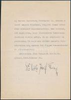 1944 Habsburg-Lotaringiai József Ferenc főherceg (1895-1957) gépelt sorai, "Kedves Méltóságos U...