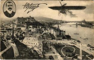 1909 Budapest I. Tabán, Döbrentei tér, Bleriot repülőgépe, Szent Gellért szobor, Tabáni bor és sörcsarnok, Keller Ignác üzlete (EK)