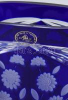 Ajka 8 darabos csiszolt kék ólomkristály asztali szett: váza, fedeles kínáló, ovális váza, dugós üve...