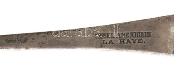 6 darab antik evőeszköz, közte Berndorf + 2 db alpakka hamuzó, vegyes méretben, kopással