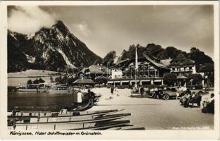 Schönau am Königssee, Hotel Schiffmeister m. Grünstein / hotel, lake, boat, automobiles. Alpiner Kunstverlag & Phot. F. G. Zeitz No. 386.