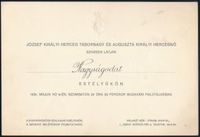1936 Habsburg József Ágost (1872-1962) főherceg, tábornagy és Auguszta főhercegnő meghívója estélyre, címeres papíron.